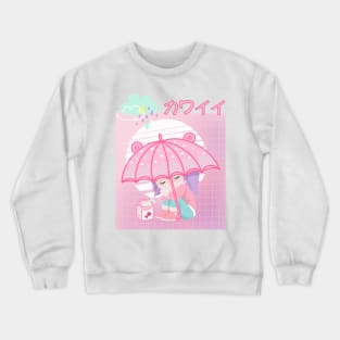 90s Japanese Kawaii Sad Girl Pink Japanese Strawberry Milk Crewneck Sweatshirt